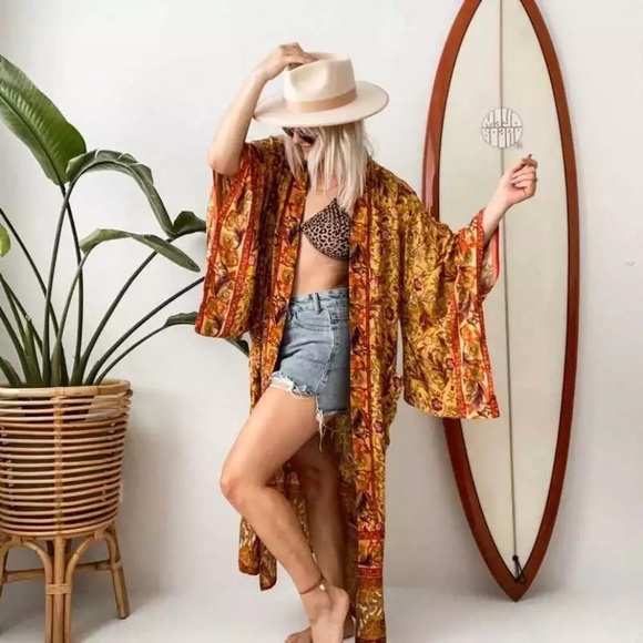 Floral & Paisley Print Kimono Bohemian Duster Wrap Coverup Top Casual - Picture 3 of 5